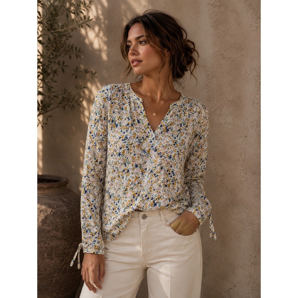 Cynthia Rowley Blouse Womens XS White Multicolor Floral Boho‎ Cottagecore